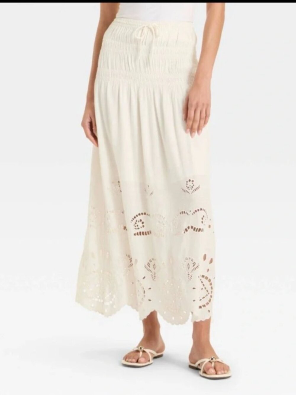 Future Collective Embroidered Eyelet Drop Waist A-Line Skirt Has Damage see pic